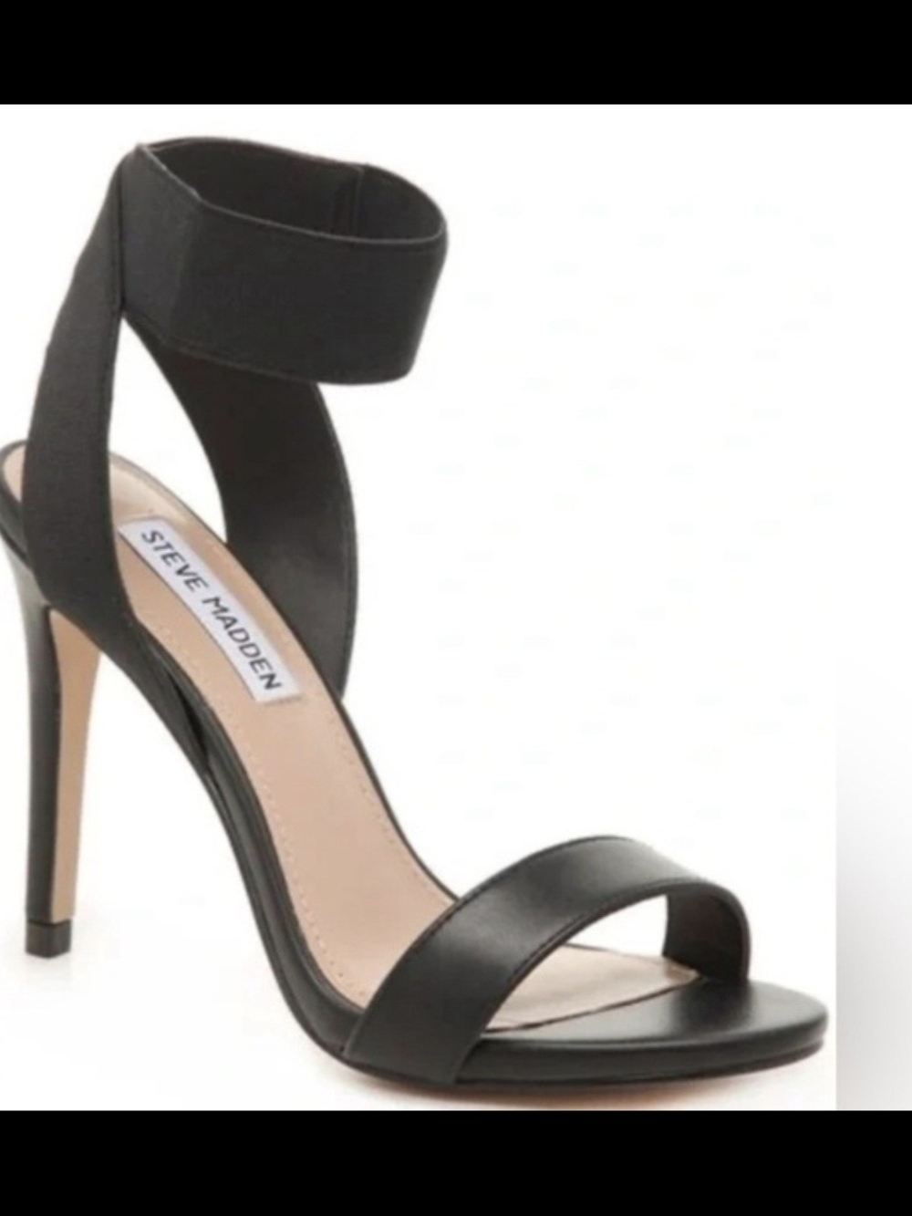 Steve Madden Raina black ankle strap stiletto sandals.